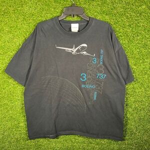 Boeing 737 Airplane Graphic T Shirt Black 2XL Cotton Mens Aviation